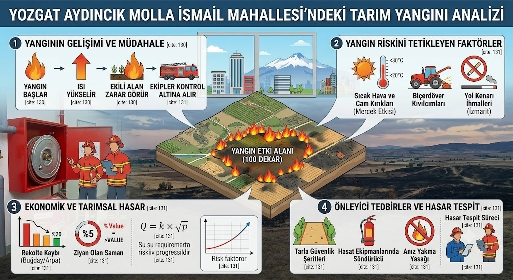 Yozgat Aydıncık Molla İsmail Mahallesi'nde Yangın Felaketi: 100 Dekar Ekili Alan Ziyan Oldu