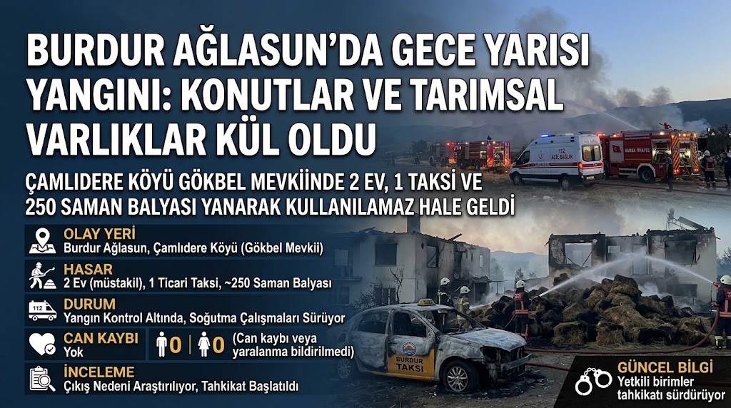 Burdur Ağlasun'da Gece Yarısı Yangın