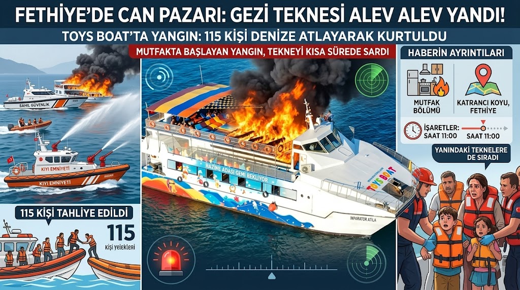 Fethiye Açıklarında Hareketli Saatler: Gezi Teknesinde Çıkan Yangında 115 Kişi Kurtarıldı