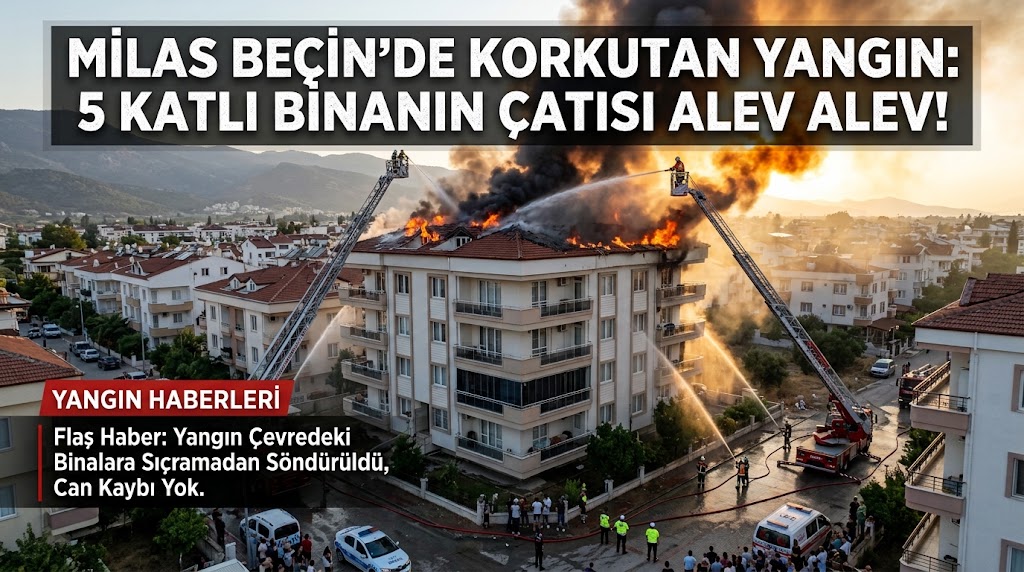 Milas’ta Korkutan Çatı Yangını: 5 Katlı Bina Tahliye Edildi