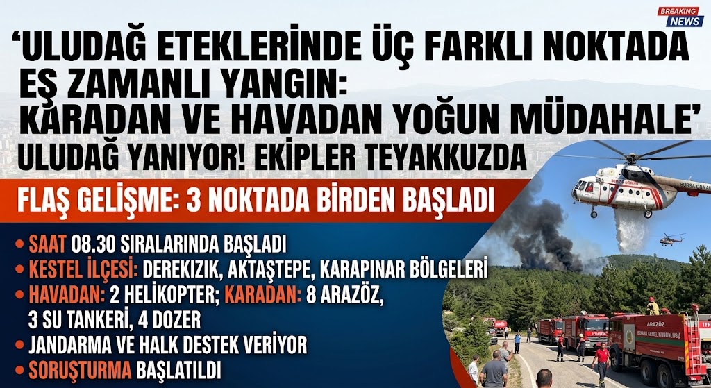 Uludağ Eteklerinde Eş Zamanlı Yangın