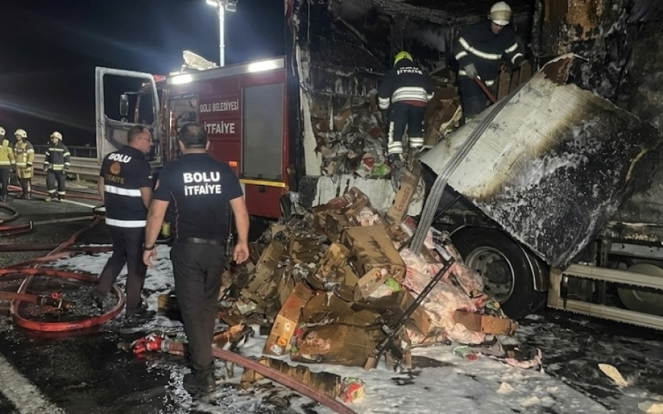 Bolu’da Anadolu Otoyolu Kilitlendi: Tavuk Eti Yüklü Tır Alev Alev Yandı!