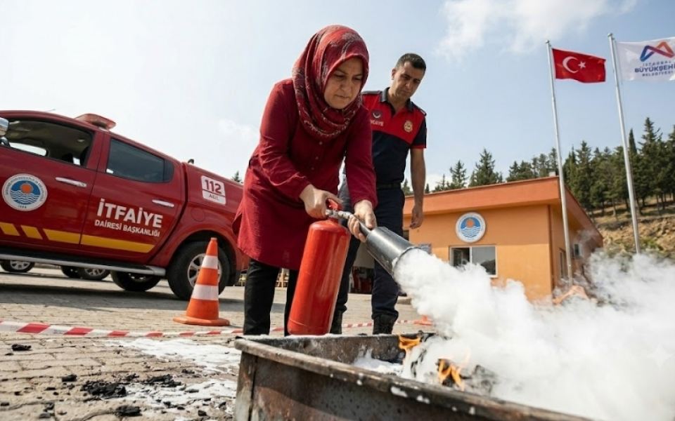 Mersin’de Kadın Üreticilere Hayati Eğitim: İtfaiyeden Uygulamalı Yangın Tatbikatı