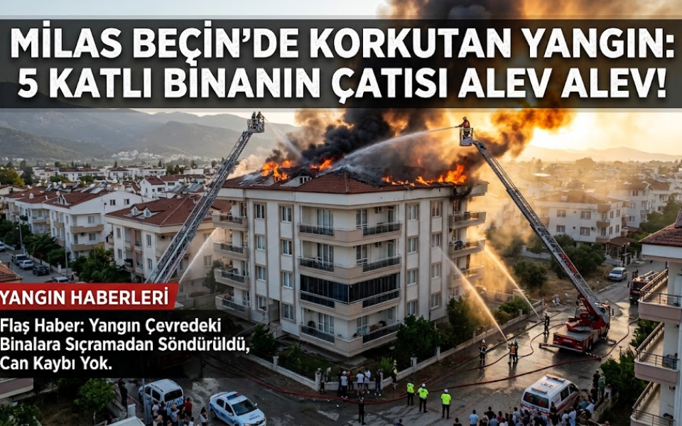 Milas’ta Korkutan Çatı Yangını: 5 Katlı Bina Tahliye Edildi